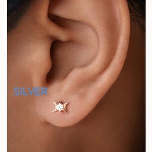 Sterling Silver Crescent Moon Mini Stud Earrings NWT Boxed